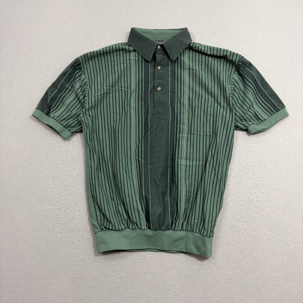 Vintage PD Sport Polo Shirt Mens Medium Green Striped Short Sleeve Preppy 80s
